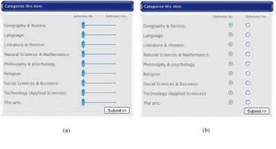 User interfaces showing slider bars and radio buttons